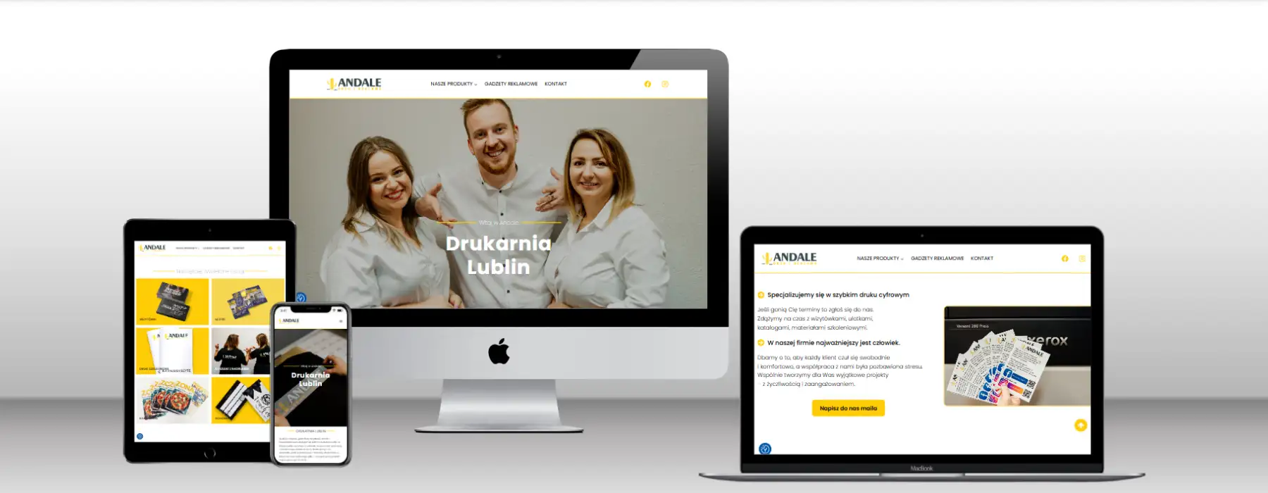 Strona internetowa Drukarni Andale z Lublina na różnych urządzeniach